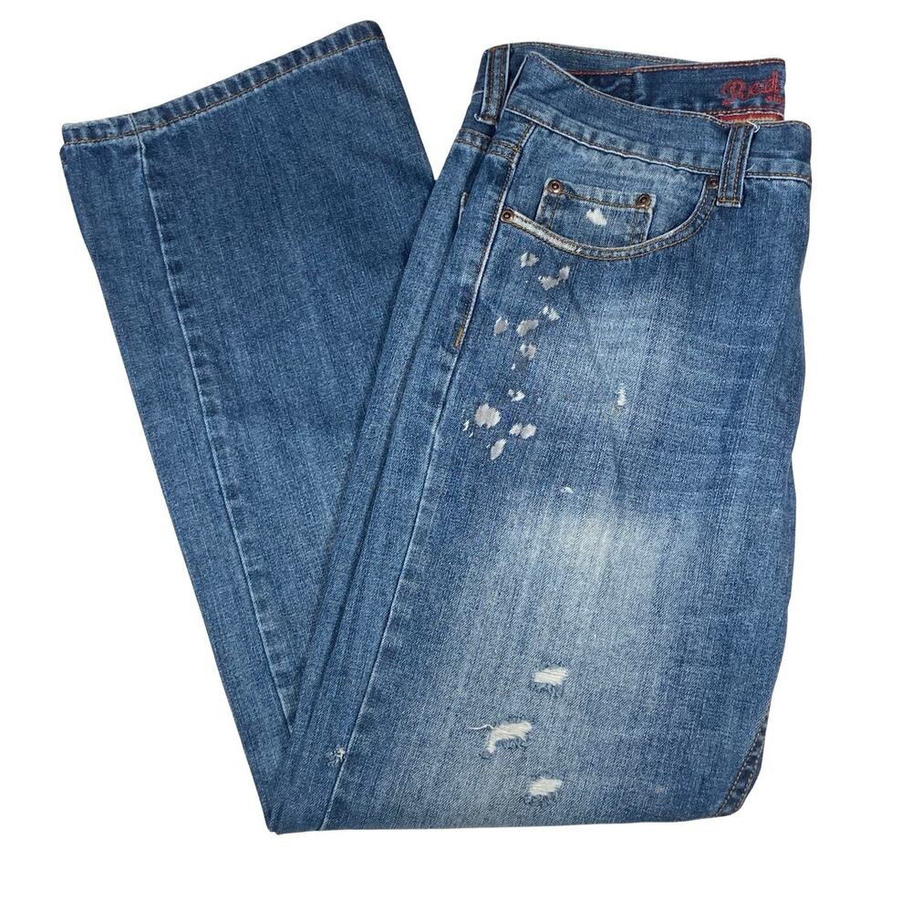 Red Camel Jeans Womens 34x31 Bootcut Flare Distressed Faded Button Pocket